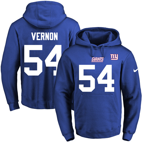 Nike Giants #54 Olivier Vernon Royal Blue Name & Number Pullover NFL Hoodie - Click Image to Close